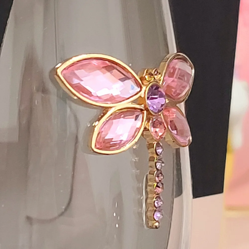 Rachel Zoe Pink Purple Jeweled Rhinestone Lucky Dragonfly Stemless Wine Glasses